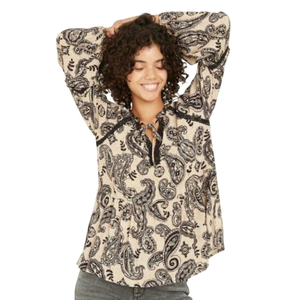 KNOX ROSE Paisley Print 100% Rayon Blouse Womens Size Large L